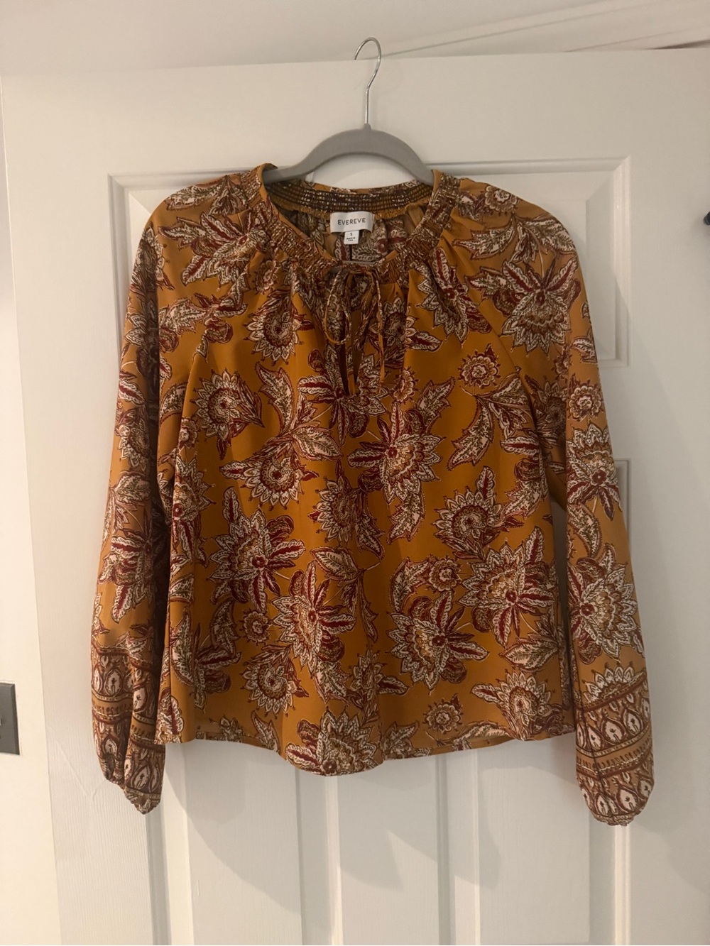 Evereve Mustard Paisley Tie-Front Blouse